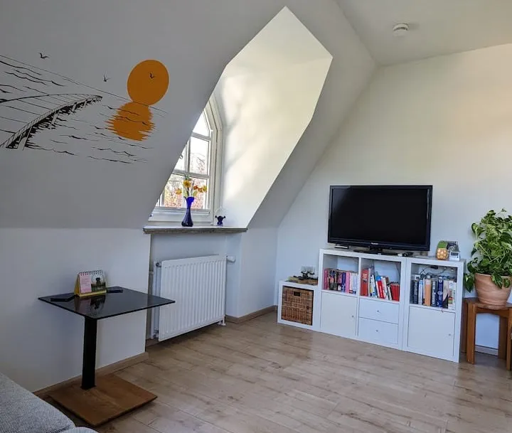Helles Wohn-/Schlafzimmer mit TV